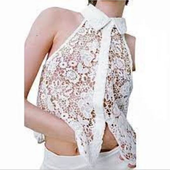 NEW Zara XS crochet lace button up white halter top - Picture 1 of 4